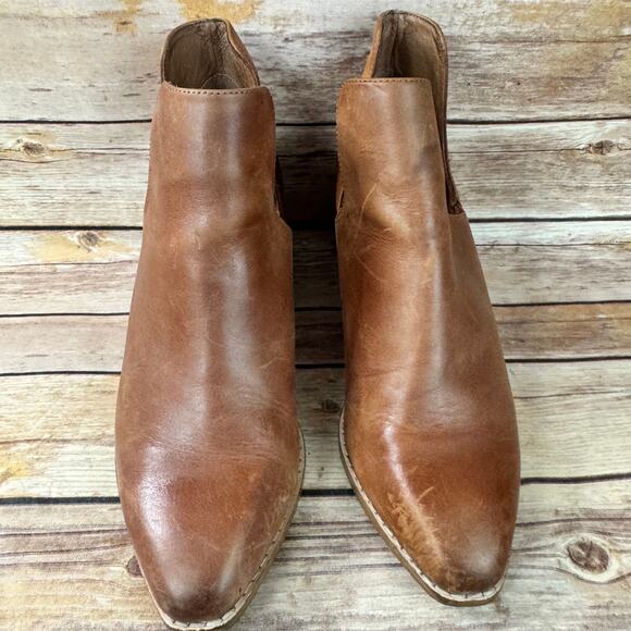 Deltan Womens Brown Distressed Leather Stacked Heel Western Ankle Boots Size 7M - Picture 3 of 12